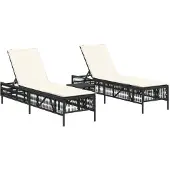 vidaXL Sonnenliegen 2 Stk. mit Tisch Schwarz Poly Rattan