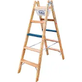 Iller-Leiter Iller Holz Stufenstehleiter ERGO Plus inkl. Werkzeugtasche und Eimerhaken 2x4 Stufen 2,52m AH
