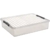 Sunware Aufbewahrungsbox Q-LINE, Verschlussclips, transparent, stapelbar, 60 l, L 800 x B 500 x H 180 mm, grau