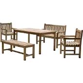 Möbilia Garten Sitzgruppe 5-tlg aus Teak-Holz | 2 Armlehnstühle, 2 Bänke, 1 Tisch | B 0 x T 0 x H 0 cm | natur | 11020021 | Serie GARTEN