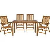 Möbilia 5-tlg. Garten-Sitzgruppe | 1 Tisch, 4 Stühle | klapp- und verstellbar | Akazie-Holz natur | 31020019 | Serie GARTEN