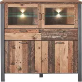 Innostyle Cardiff Highboard Used Style Optik Dark Holzwerkstoff/Glas inkl. LED Beleuchtung
