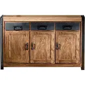 SIT Möbel Sideboard | aus Akazie-Holz | 3 Schubladen und 3 Türen | natur mit antikschwarz | B 140 x T 40 x H 90 cm | 09203-01 | Serie PANAMA