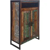 SIT Möbel Highboard | 2 Holztüren, 1 Schublade | Altholz bunt | Beschläge antikschwarz | B 76 x T 35 x H 110 cm | 03569-98 | Serie BALI