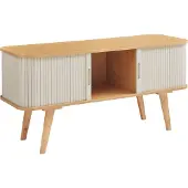En.casa TV Schrank ‘Tysvær’ mit 2 Schiebetüren 120 x 40 x 58 cm Bambus / Cremeweiß