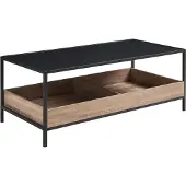 En.casa Couchtisch 'Belana' 100 x 48 x 39 cm Wohnzimmertisch mit 2 Ablagefächern Metallgestell Schwarz/Eicheoptik