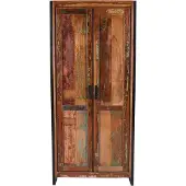 SIT Möbel Schrank | 2 Türen, 3 Böden innen, 1 Kleiderstange | Altholz bunt | Altmetall antikschwarz | B 80 x T 45 x H 180 cm | 03564-98 | Serie BALI