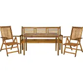 Möbilia 4-tlg. Garten-Sitzgruppe | 1 Tisch, 2 Stühle, 1 Bank | klapp- und verstellbar | Akazie-Holz natur | 31020020 | Serie GARTEN