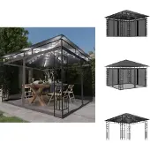 The Living Store Pavillon mit Moskitonetz & LED-Lichterkette 3x3x2,73m Anthrazit