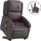 vidaXL Massagesessel mit Aufstehhilfe Grau Echtleder