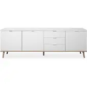 CALICOSY Sideboard Göteborg Anrichte in weiß mit Sonoma Eiche massiv Kommode 200 cm Design skandinavisch