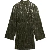 Superdry für Damen. W8011989A Grünes Minikleid mit Pailletten und Fransen (S), Party, Polyester, Langarm