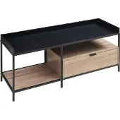 En.casa Fernsehtisch 'Belana' Fernsehschrank 120 x 40 x 54 cm mit Schublade und 2 offenen Fächern Metallgestell Schwarz/Eicheoptik