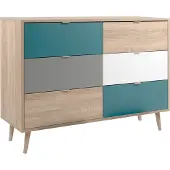 Finori 4251182708413, Grau, Eiche, Farbe Petrol, Weiß, 6 Schublade(n), Holz, Holz, Holz, 1200 mm