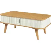 En.casa Couchtisch ‘Tysvær’ mit 2 Schiebetüren 100 x 50 x 40 cm Bambus / Cremeweiß