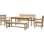 Möbilia Garten Sitzgruppe 5-tlg aus Teak-Holz | 2 Armlehnstühle, 2 Bänke, 1 Tisch | B 0 x T 0 x H 0 cm | natur | 11020020 | Serie GARTEN