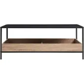 En.casa Couchtisch 'Belana' 100 x 48 x 39 cm Wohnzimmertisch mit 2 Ablagefächern Metallgestell Schwarz/Eicheoptik