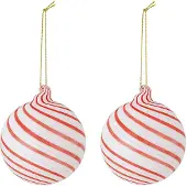 Bloomingville 2er-Set: Christbaumkugeln ''Zwirl'' in Weiß/ Rot - Ø 8 cm - onesize