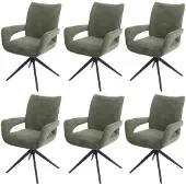 Mendler 6er-Set Esszimmerstuhl MCW-O78, Küchenstuhl, drehbar Auto-Return, Stoff/Textil Chenille (310g/m²) grün