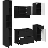 vidaXL Badezimmermöbel-Set mit Tür 5 pcs Schwarz Sperrholz und Metall