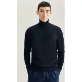 Seidensticker Strickpullover "Schwarze Rose", Herren, Gr. S, blau (dunkelblau), 100% Wolle, unifarben, regular fit, Rundhals, Pullover Strickpullover, 1/1 Rollkragen Uni
