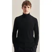 Seidensticker Strickpullover "Schwarze Rose", Herren, Gr. S, schwarz, 100% Wolle, unifarben, regular fit, Rundhals, Pullover Strickpullover, 1/1 Rollkragen Uni