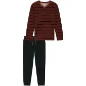 Schiesser Schlafanzug "Casual Nightwear" 2 tlg. seitliche Taschen, wärmend, Frottee, V-Ausschnitt, Langarm