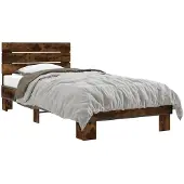 vidaXL Bettgestell Räuchereiche 90x200 cm Holzwerkstoff und Metall