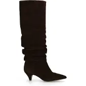 Manfield Dunkelbraune Veloursleder-Stiefel mit Kitten Heel | Größe 36
