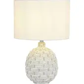 Licht-Erlebnisse Nachttischleuchte Keramik Stoff D: 25 cm rund 36,5 cm Weiß E14 Retro Keramikleuchte