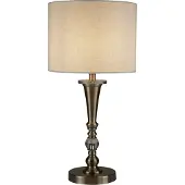 Licht-Erlebnisse Tischleuchte Metall Stoff E27 Ø 30 cm rund 62 cm in Messing Antik Natur Klassisch