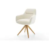DELIFE Drehstuhl Pejo-Flex Teddystoff Beige Holzgestell kantig Natur 360° drehbar Taschenfederkern