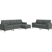 vidaXL 3-tlg. Sofagarnitur mit Fußhocker & Dekokissen Dunkelgrau Stoff