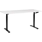 Beliani Schreibtisch Weiß/Schwarz Melamin 160x72 cm Manuell Höhenverstellbar Rechteckig mit Kurbel Rundes Metallgestell Modern Büro Steh-Sitz-Tisch