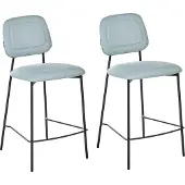 Beliani Barstühle 2er Set Hellblau Samtstoff mit Hoher Lehne Fußstütze Schwarze Metallbeine Modernes Design für Esszimmer Wohnzimmer Theke Küchenbar