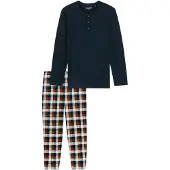 Schiesser Schlafanzug "Family" Rundhalsausschnitt mit Knopfleiste, Brusttasche, Langarm, Hose kariert