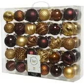 Décoris 60 Weihnachtskugeln 6-7cm Kunststoff Ornamente Christbaumkugeln mix braun gold