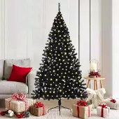 vidaXL Künstlicher Vorbeleuchteter Weihnachtsbaum Schwarz 180 cm PVC 3397137