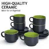 OEM 6er Set Espresso-Tassen schwarz außen grün innen Keramik 75ml