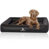 Knuffelwuff Orthopädisches Hundebett aus Laser gestepptem Kunstleder Hampstead 120 x 100cm Schwarz