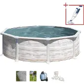 Gre Runder Stahlwandpool mit Nordicoptik KITPR358N – Ø 350 x 132 cm, Komplettset + GRATIS Elektrischer Poolreiniger VCB50