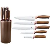 King 6tlg. Messerblockset GALANT 5 Küchenmesser plus Messerblock / Titanbeschichtete Messerklingen / 20cm Kochmesser, 20cm Ausbeinmesser, 20cm Brotmesser, 12.5cm Universalmesser & 8.5cm Gemüsemesser