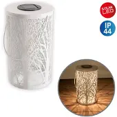 Näve LED-Deko-Solarleuchte weiß, Lampe für den Außenbereich im Natural-Style, aus Metall und Kunststoff in weiß, 20 cm hoch, Ø 12 cm, LED Platine – mit Schiebeschalter – Dämmerungssensor