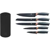 King Messerblock "Carbon Design" 6 Stk. (5 Messer, 1 Messerblock), Wellenschliff
