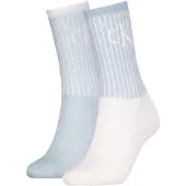 Calvin Klein Socken JEANS "CKJ WOMEN SOCK 2P GLOSSY RIB", Damen, Gr. 39-42, weiß (weiß, blau), Materialmix, elastisch, Socken Socken, mit Logostickerei