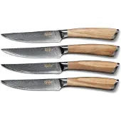 Käfer Steakbesteck Olivenholzgriff, 67-lagiger Damaszenerstahl, Klingenlänge 12 cm