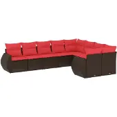 vidaXL 9-teiliges Gartensofa-Set mit Kissen, braun, Polyrattan