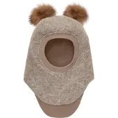 Huttelihut Schlupfmütze Merinowolle mit Bommel, Camel Melange, 53