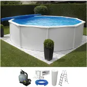 Kwad Rundpool "Supreme weiß inkl. Sicherheitsleiter und Zubehör" 5-tlg., Höhe: 132 cm, blaue Innenfolie