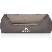 Knuffelwuff Orthopädisches Hundebett Outlander aus laser-gestepptem Kunstleder M-L 85 x 63cm Dunkelgrau/Grau